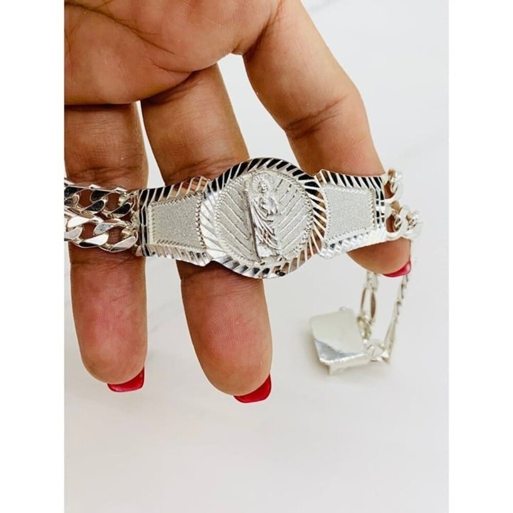 925 Sterling Silver Bracelet Figaro Link St jude San judas - Pulsera plata